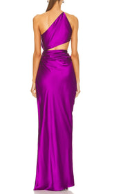 One-Shoulder Silk Satin Midi Dress In Purple